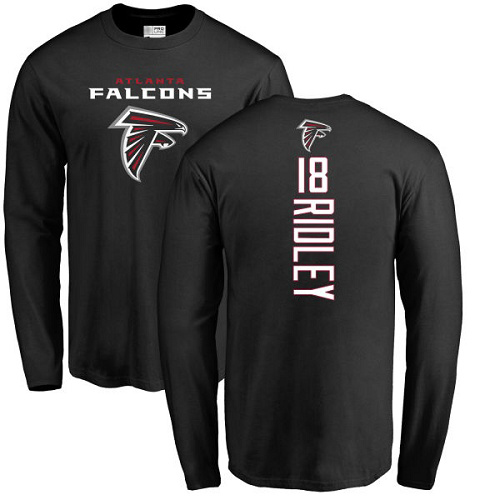 Atlanta Falcons Men Black Calvin Ridley Backer NFL Football #18 Long Sleeve T Shirt->nfl t-shirts->Sports Accessory